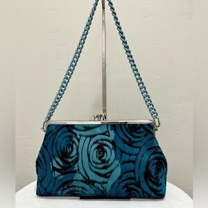 Genuine Hair-on Calfskin Rose Embossed Double Kiss-lock Shoulder Bag/ Crossbody